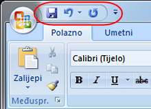 Alatna traka za brzi pristup [Quick access Toolbar]