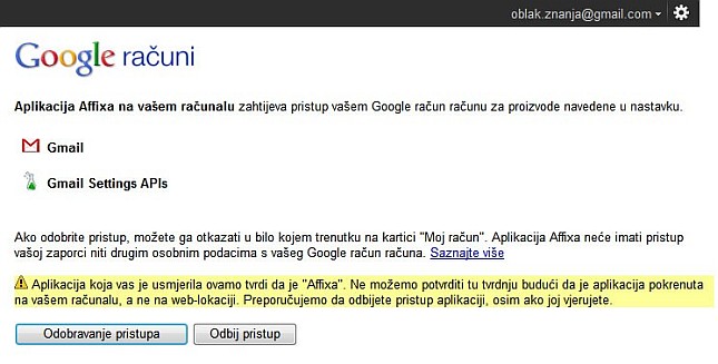 Gmail odobravanje pristupa