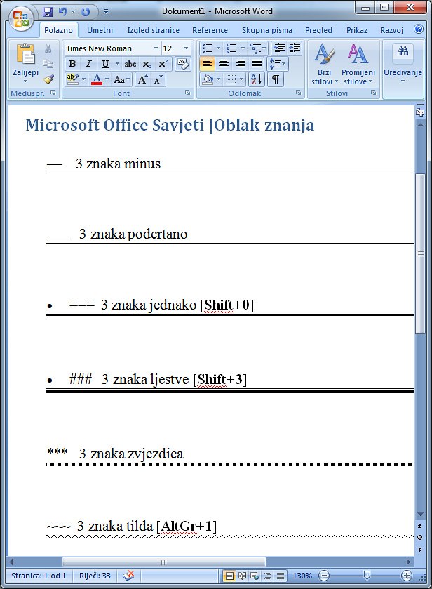 Horizontalne linije u Wordu
