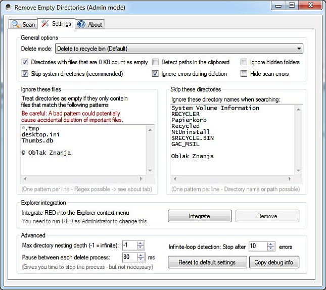 Remove Empty Directories Settings