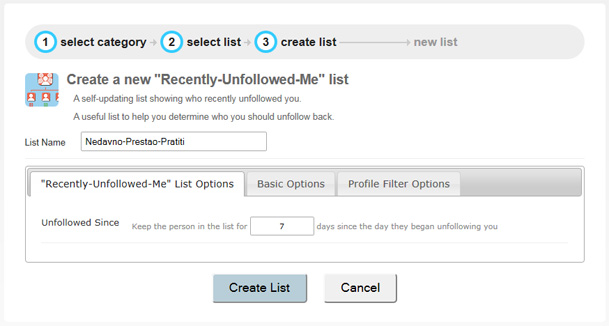 Formulists Twitter lista preimenovanje