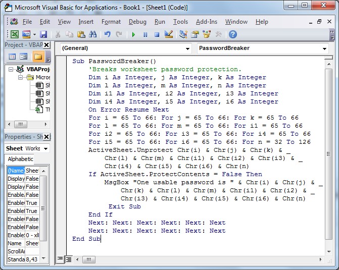 Visual Basic for App Passwordbreaker code Visual Basic for App Passwordbreaker code