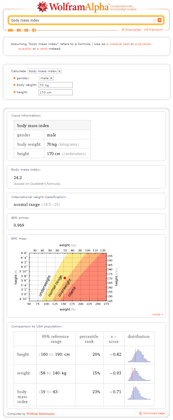 body mass index   Wolfram Alpha