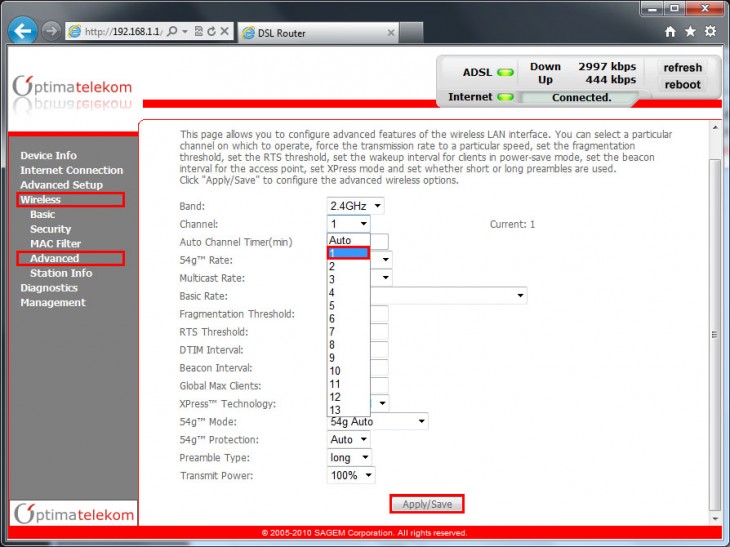 Router wifi kanal