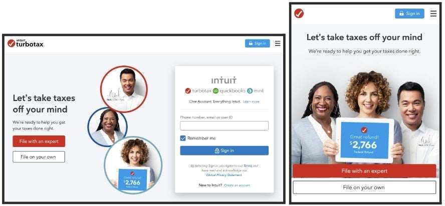Usporedba web dizajna TruboTax mobilnih i stolnih računala