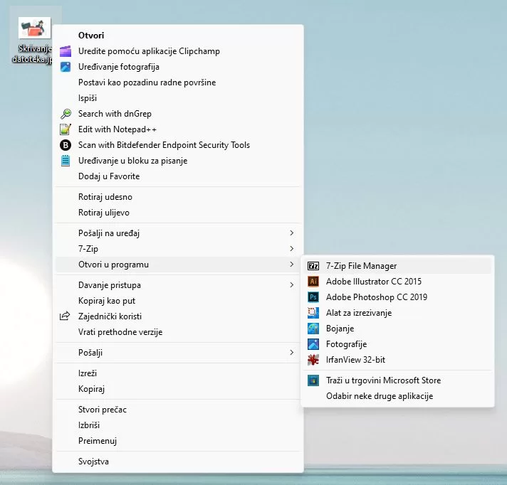 Otvaranje skrivene datoteke